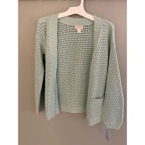 Cat & Jack Girls Pale Green Open Knit Crochet Cardigan Sweater Size M 8 NWT